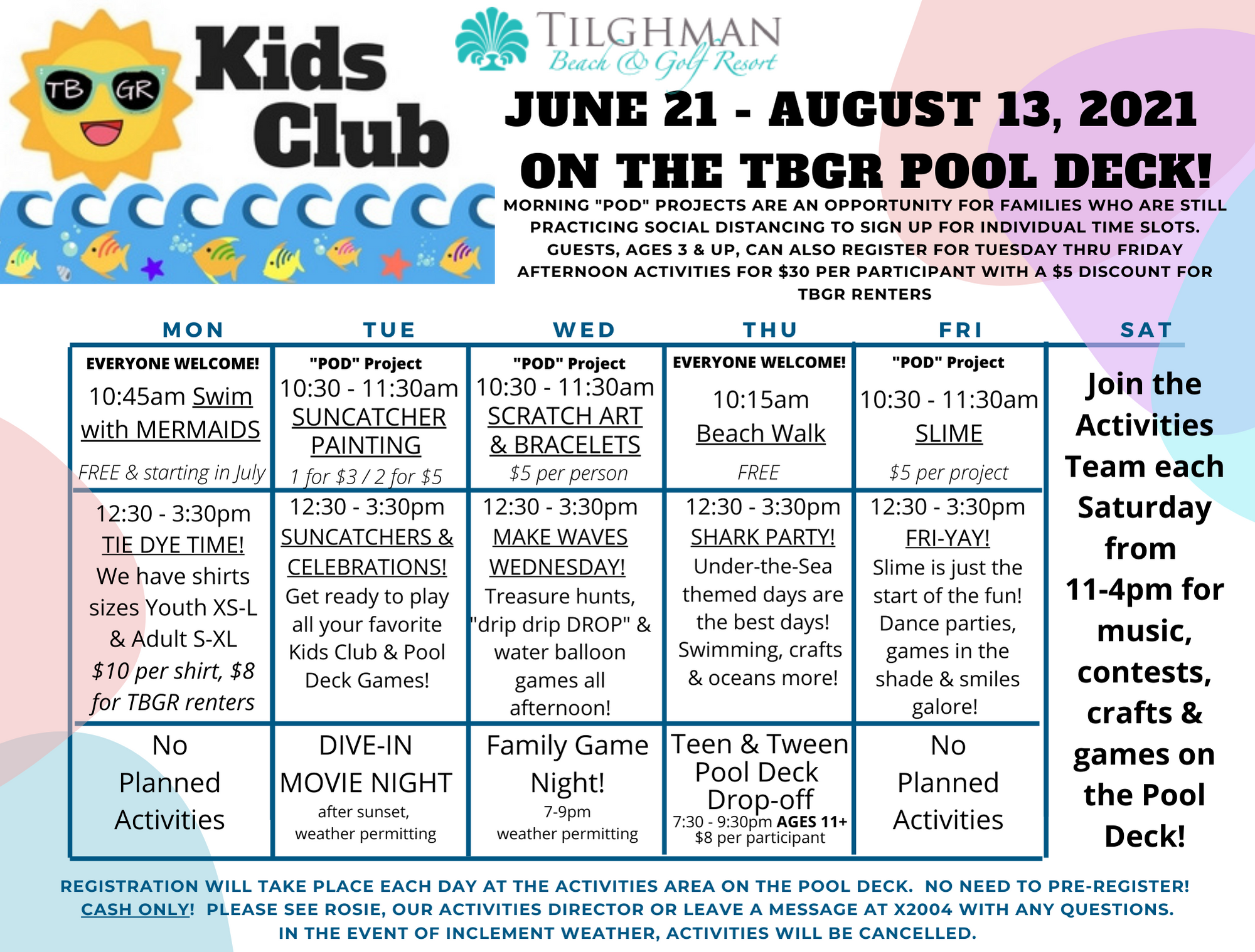 Summer 2021 TBGR Kids Club Schedule
